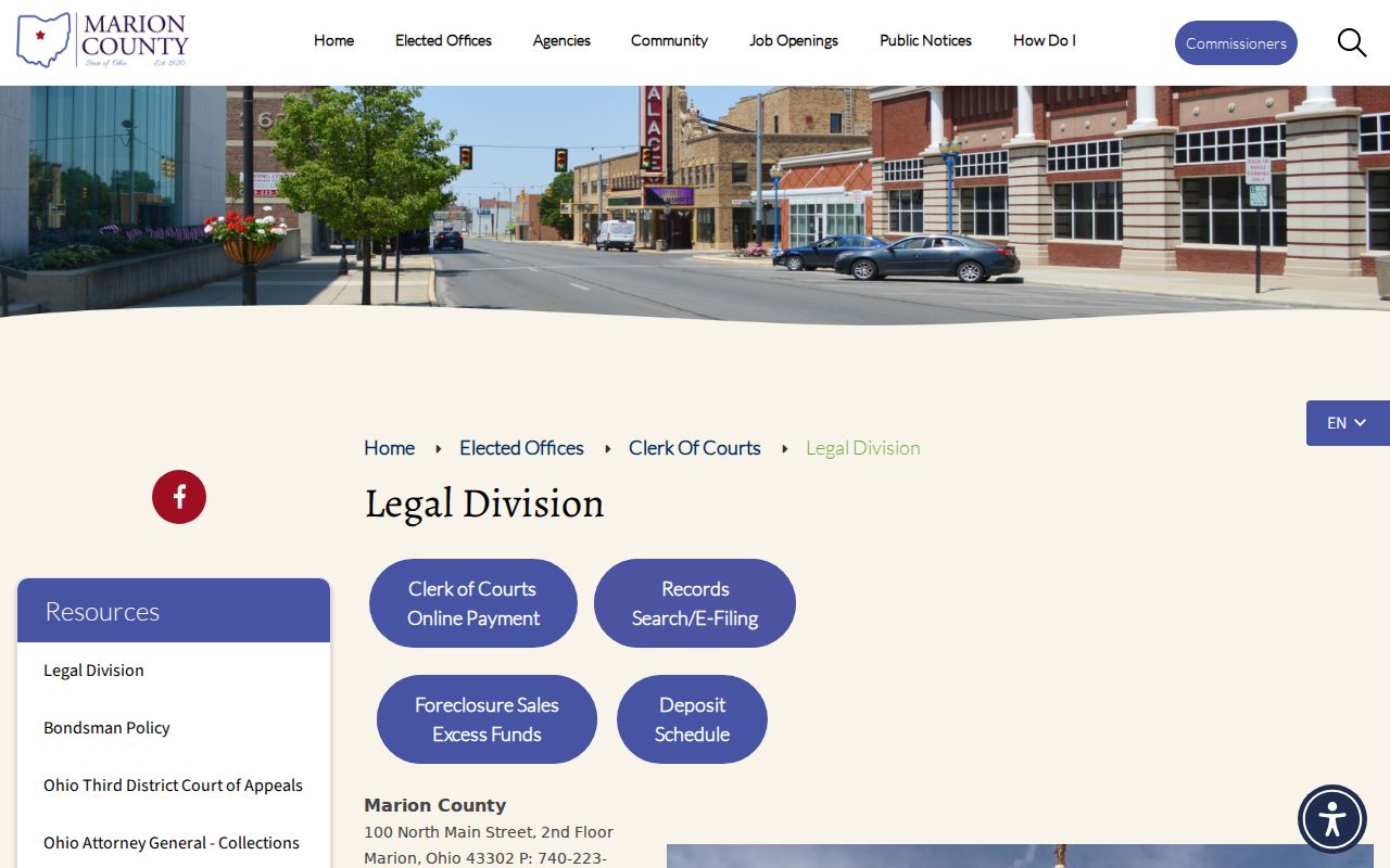 Marion County case search Legal Division clerk contact channel