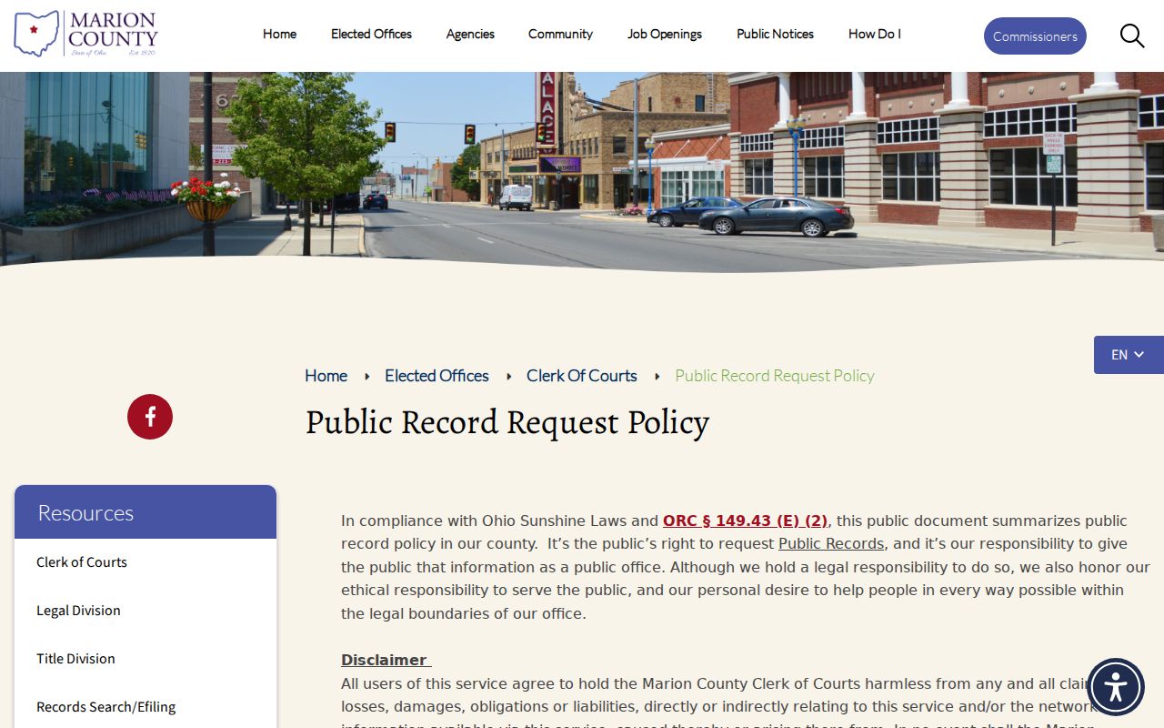 Marion County court records: clerk public-record request policy