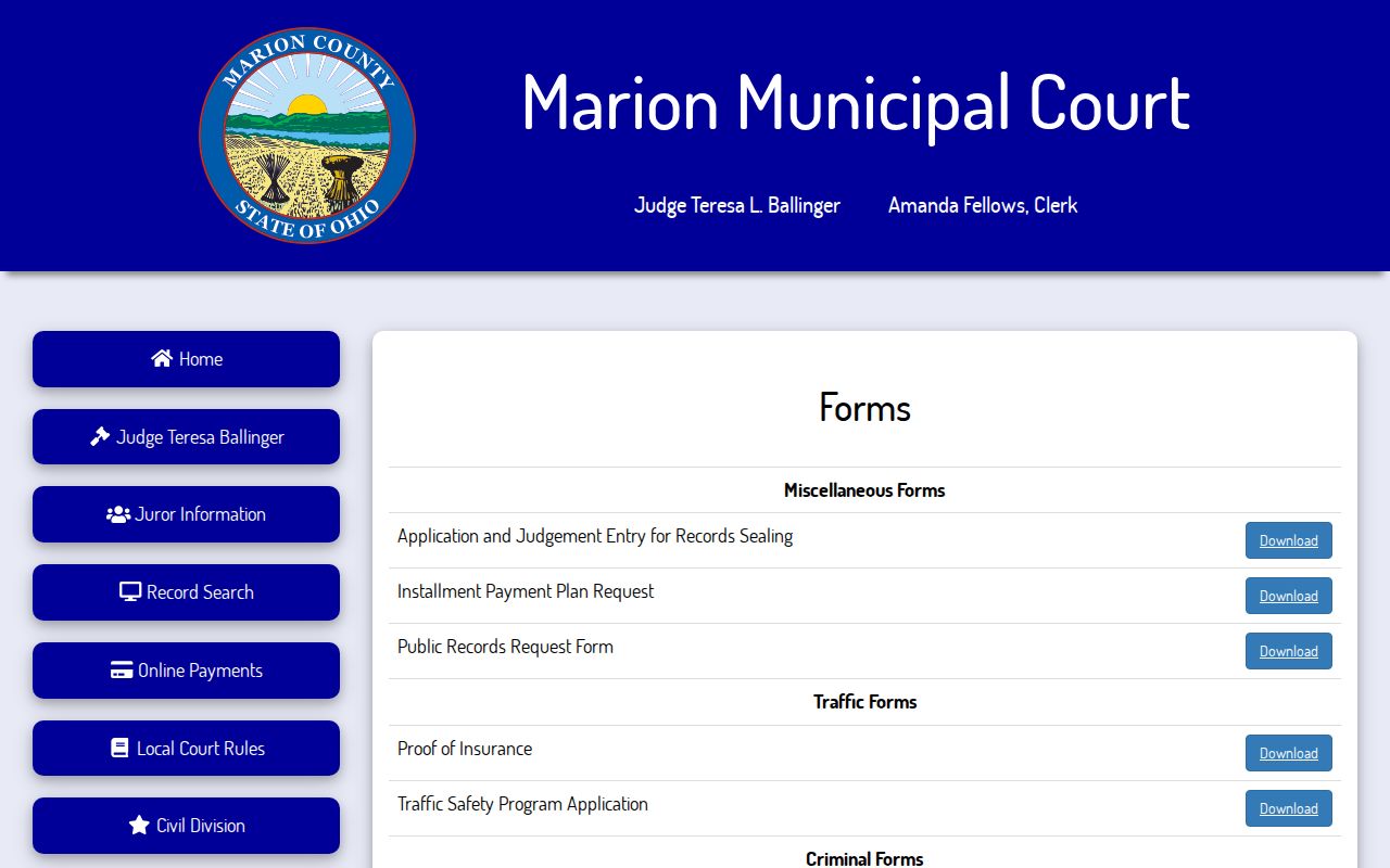Marion County court records: Marion Municipal Court forms source