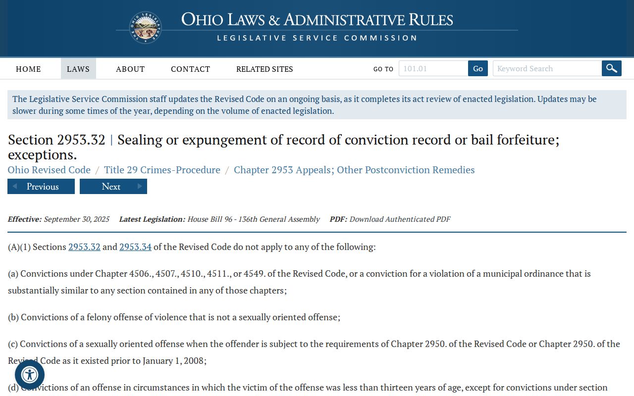 Marion County criminal docket Ohio sealing and expungement statute