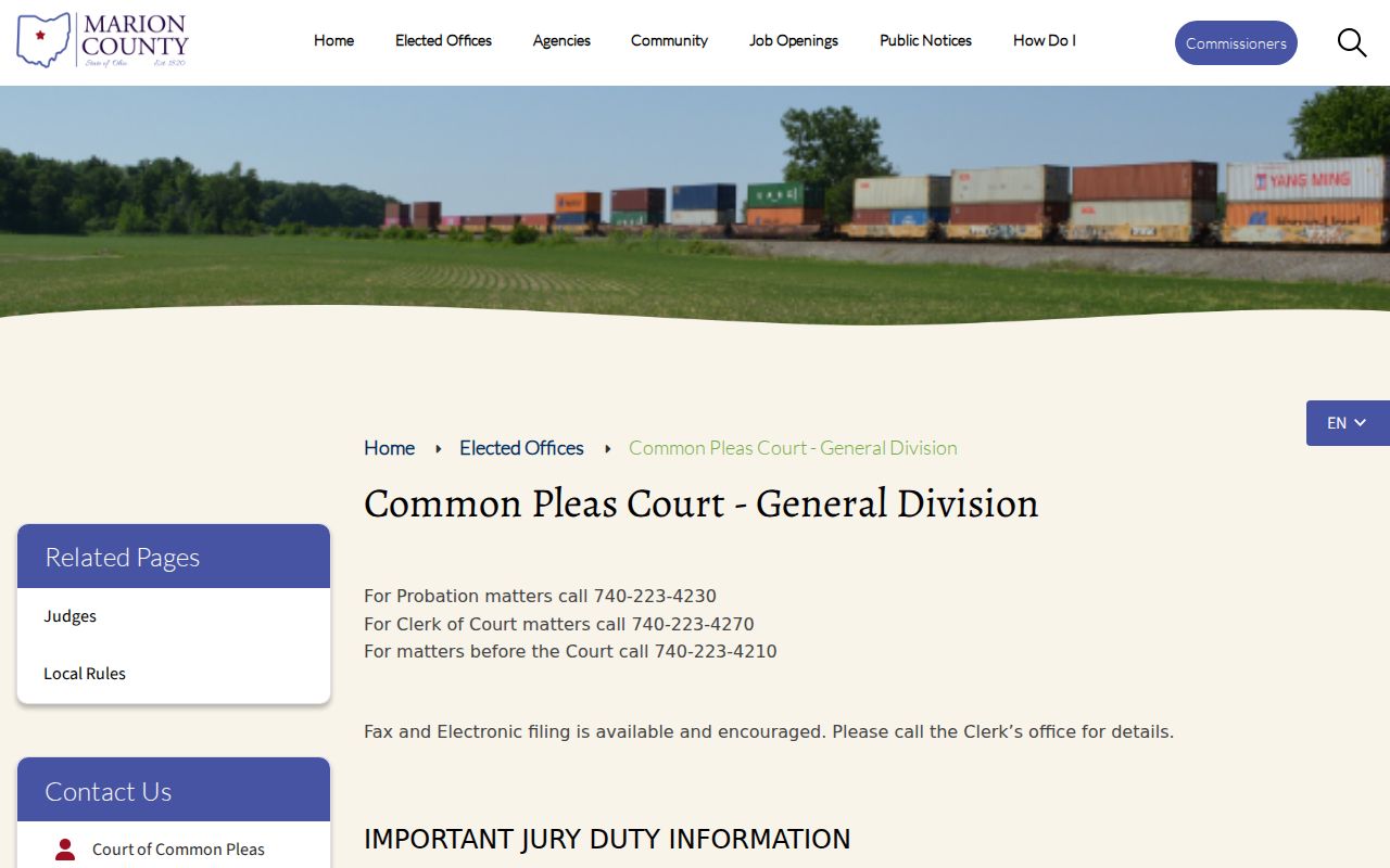 Marion County court docket Common Pleas General Division information