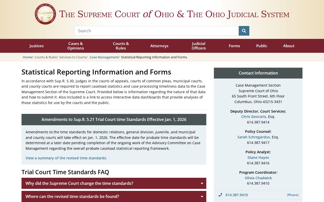 Marion County court docket Ohio court statistics reporting information