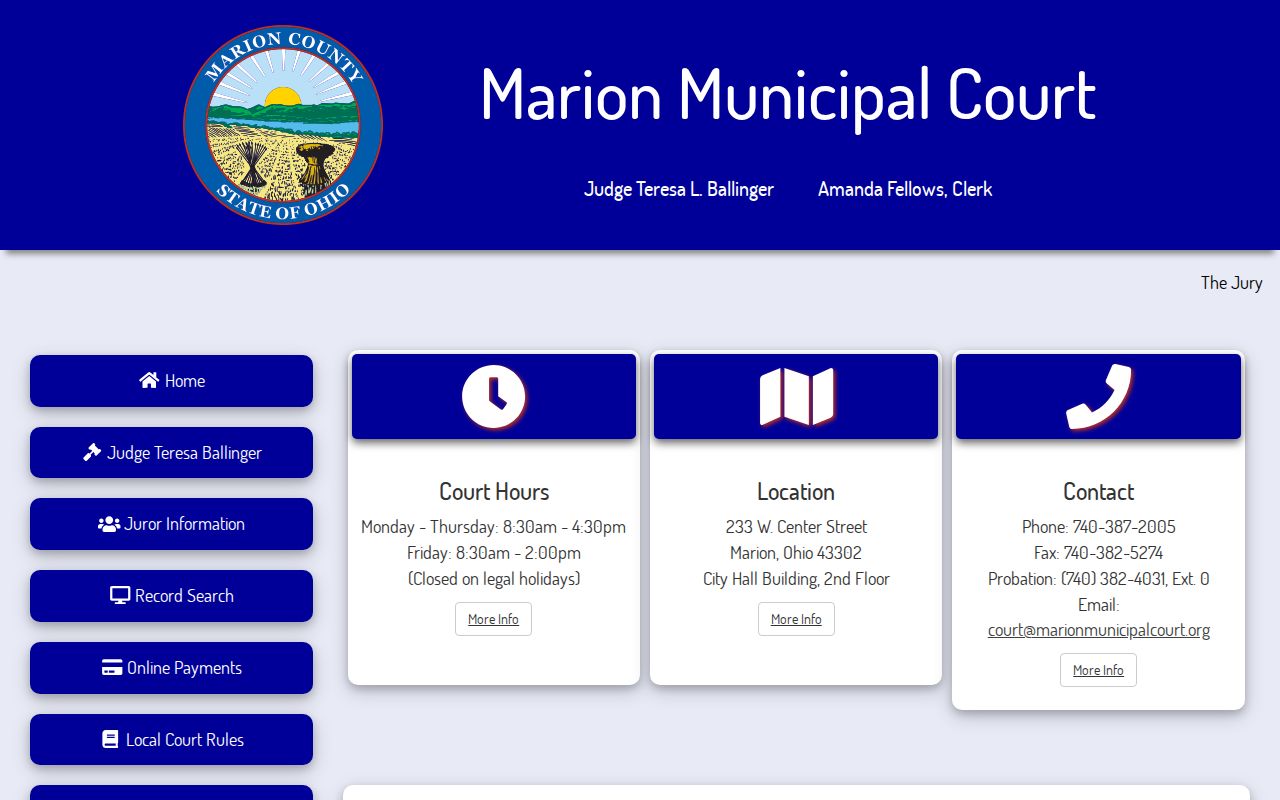 Marion court docket Marion Municipal Court contacts and service area