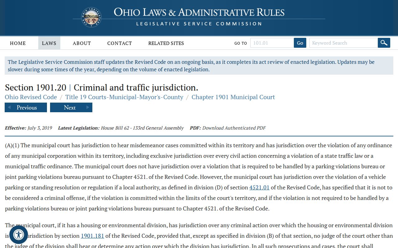 Marion County traffic court records: Ohio municipal traffic jurisdiction law